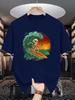 Unisex Crew Neck Tee Retro Skeleton Surf Ocean Wave Art Print Soft Cotton Loose Short Sleeve Summer Casual Male Streetwear Tops