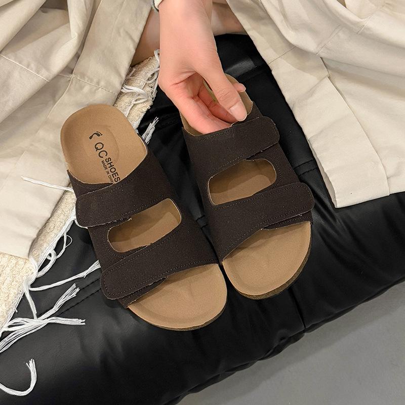 

Тапочки женские для улицы лето 2025 новые ретро на липучке мягкая подошва однословные повседневные туфли женская обувь 42 темно-коричневого