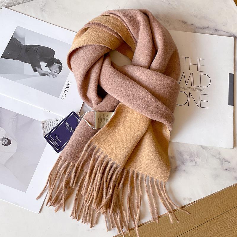 Camel Pure Wool Scarf Women's Winter High-end Brown Double-sided Two-color Scarf Thickened Warm Outer Shawl