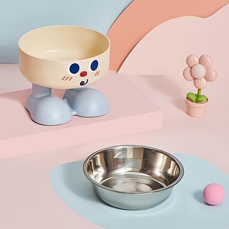 1pc pet stainless steel bowl anti slip large capacity big eyed dog bowl cat high footed bowl neck protection anti knock