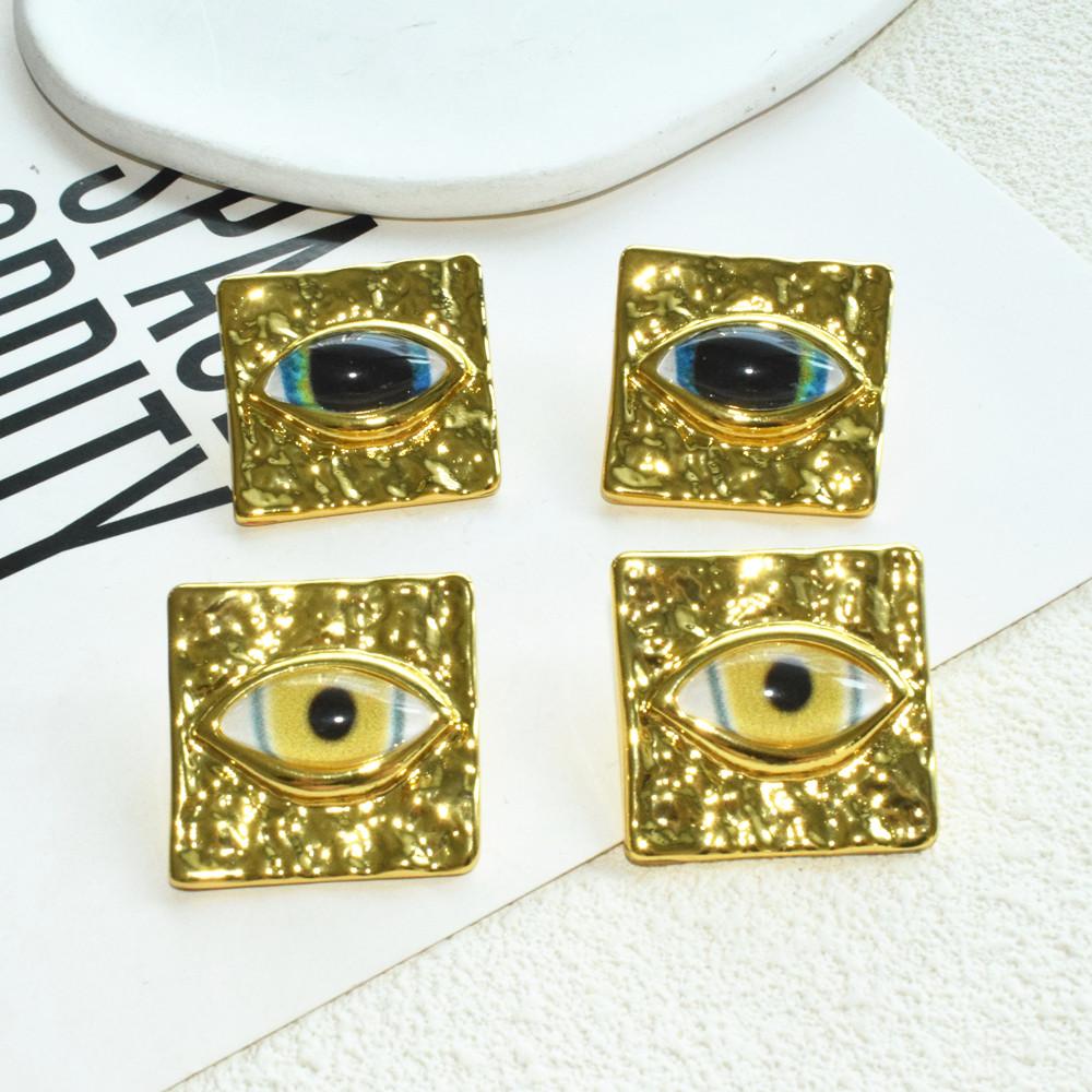 Vintage Ethnic Metal Alloy Blue Eyes Dangle Earrings for Women Jewelry Fashion Show Daily Collection Accessories