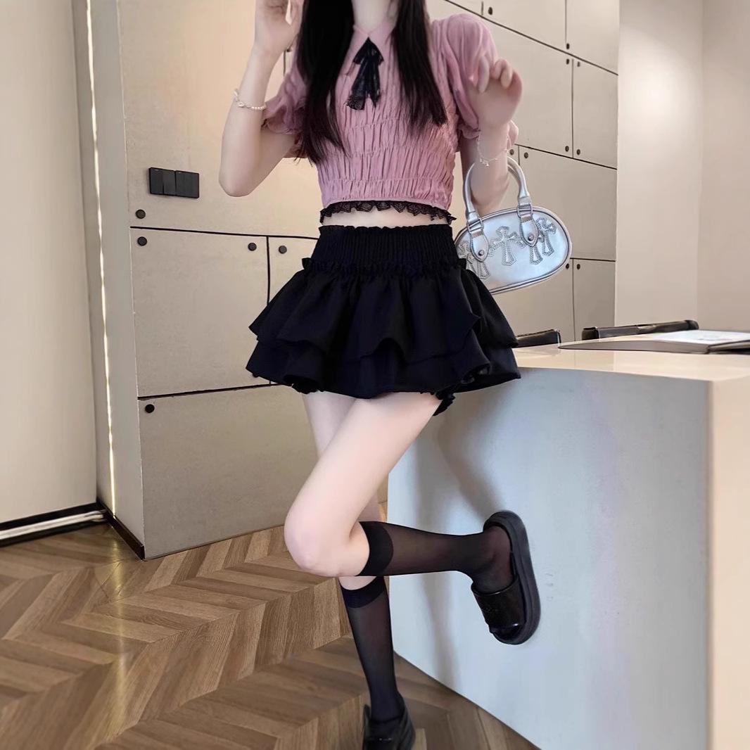 

Women s High Waist Ruffled Puff Cake Skirt Shorts - Sweet Summer Ballet Style XL