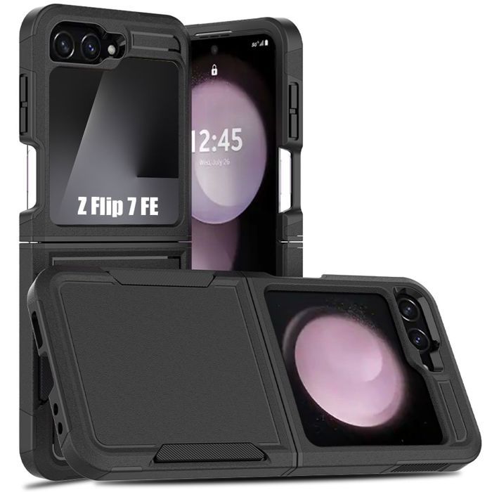 Coque de Protection - BOOLING - pour Samsung Galaxy Z Flip 7 FE - Antichoc - Hybride PC+Silicone - Noir