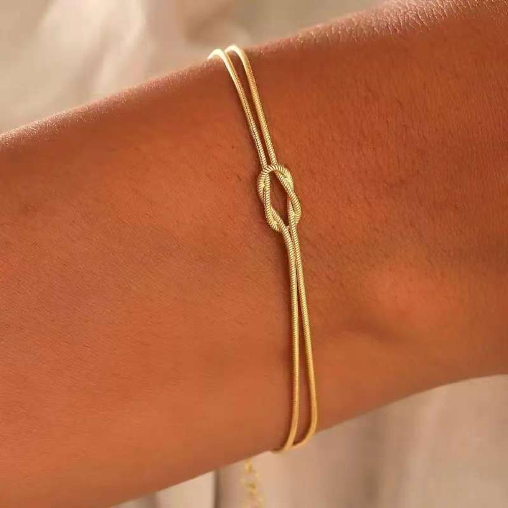 Fashion Minimalist Knot Wrap Couple Bracelet Double Layer Snake Chain Unique Gift for Her