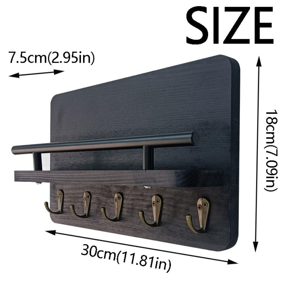 Wall Mounted Wooden Key Holder Floating Shelf Clothes Storage Rack Coat Hook  Home Decor