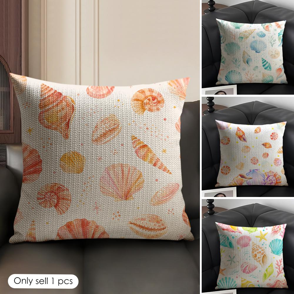 Cute Conch Print Cushion Cover Linen Organic Fabric DoubleSided Printing Sofa Breathable Home Decor Gift Pillow Case