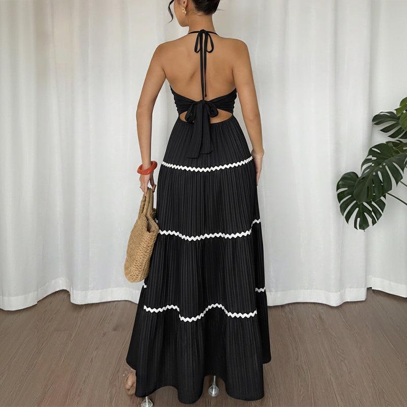 100% Kleidung Sexy Urlaubs-Lagenlook V-Ausschnitt Neckholder Kleid 2026