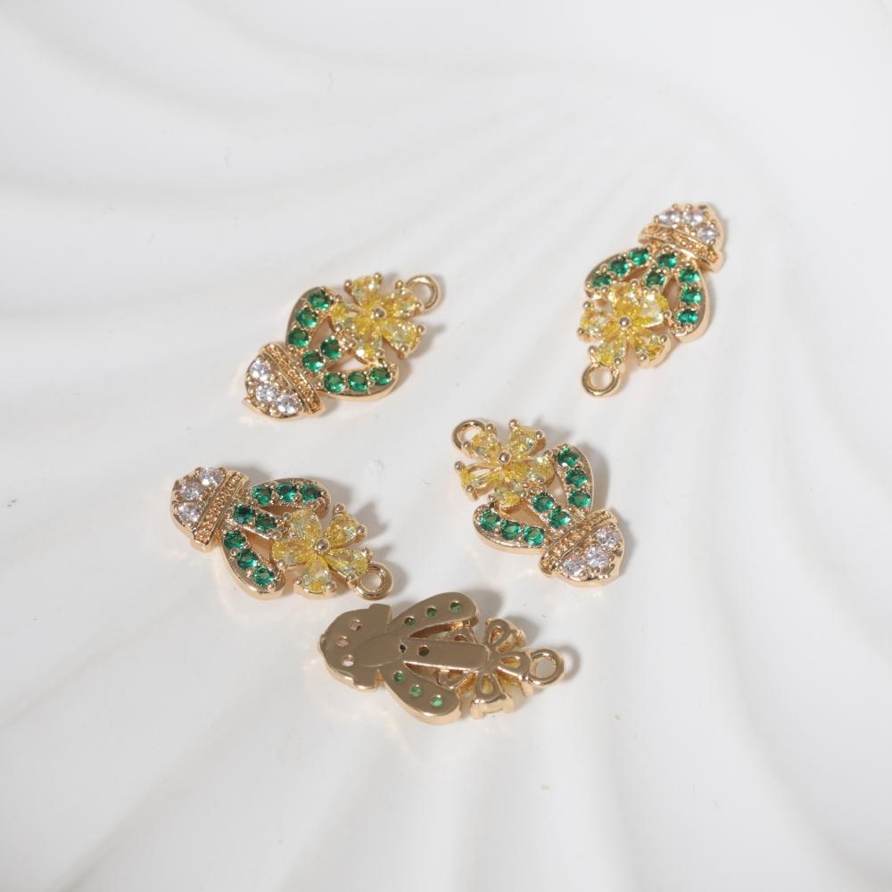 Multicolor Zirconia Bow Flower Copper Charms, Golden Plated Fresh Pendants for DIY Earring Necklace Craft Making