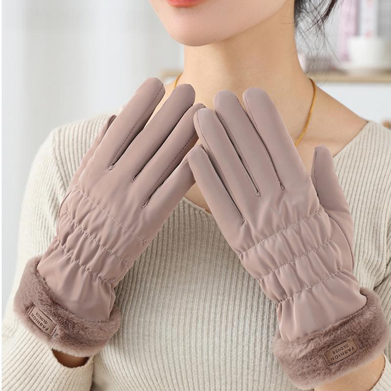 

Women Winter Plush Thick Korean Version Cute Anti Cold Snow Gloves with Touch Screen Anti Splash Gloves One Size хакі