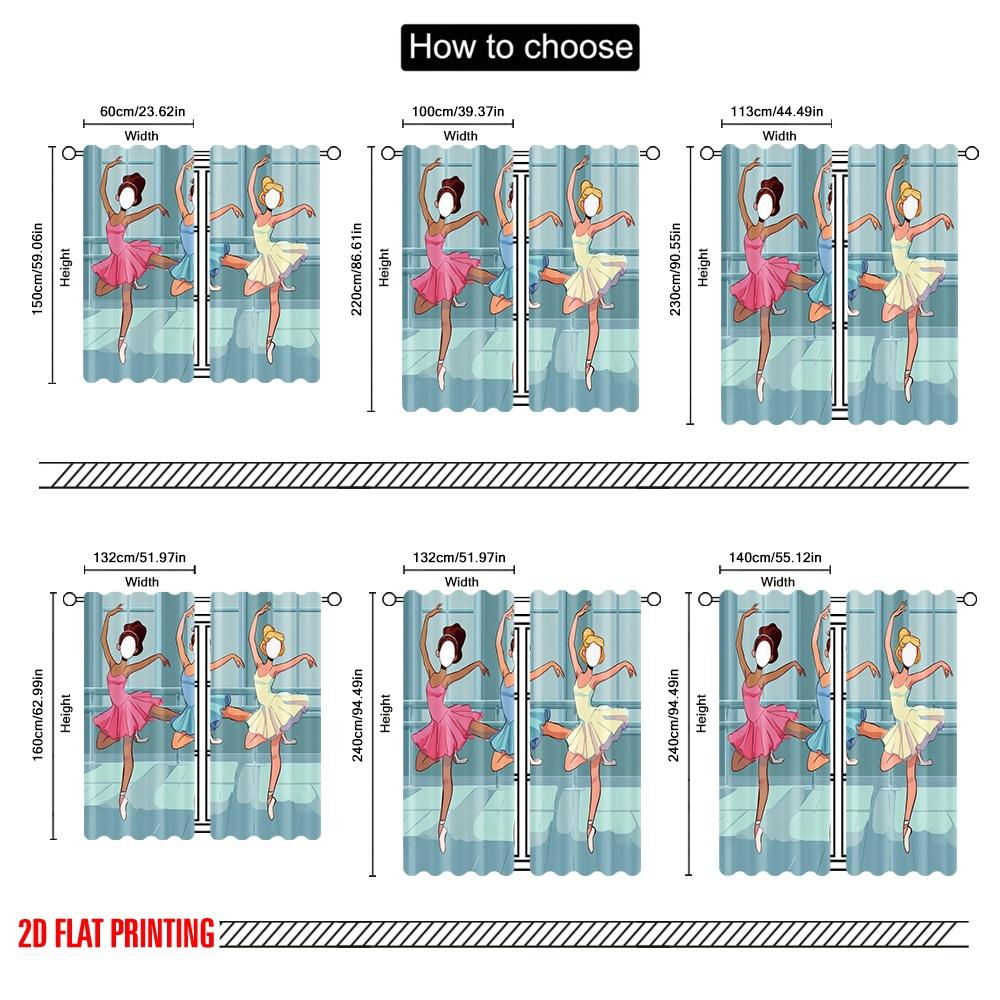 2Pcs,2D Plane Printing Minimalist Curtains Female Dance Polyester Woven (Without Rod) Home Decor Perfect For Bedroom, Office,