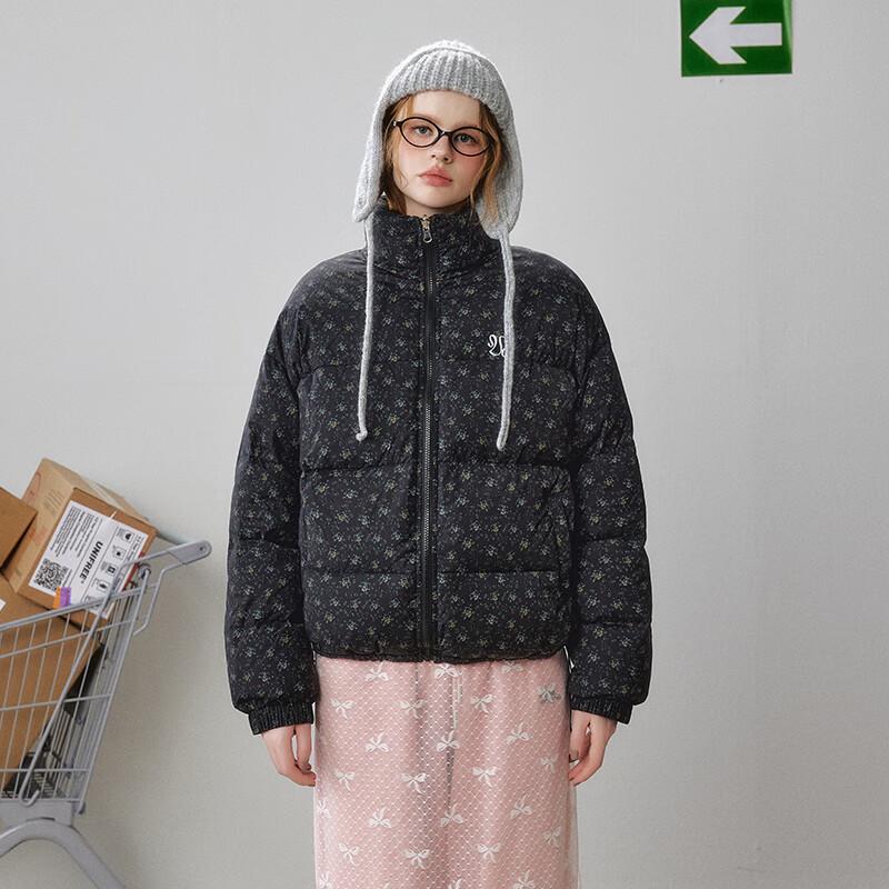 unifree Korean Style Small Floral 90% White Duck Down Short Jacket