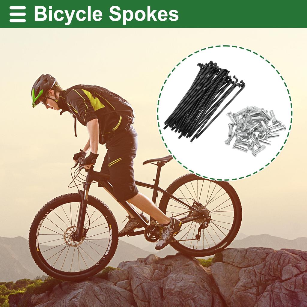 Motoforti Universal Bicycle Spokes, Bicycle Wheel Spokes, 14G, 78mm Length, Carbon Steel, Black, 1 Set