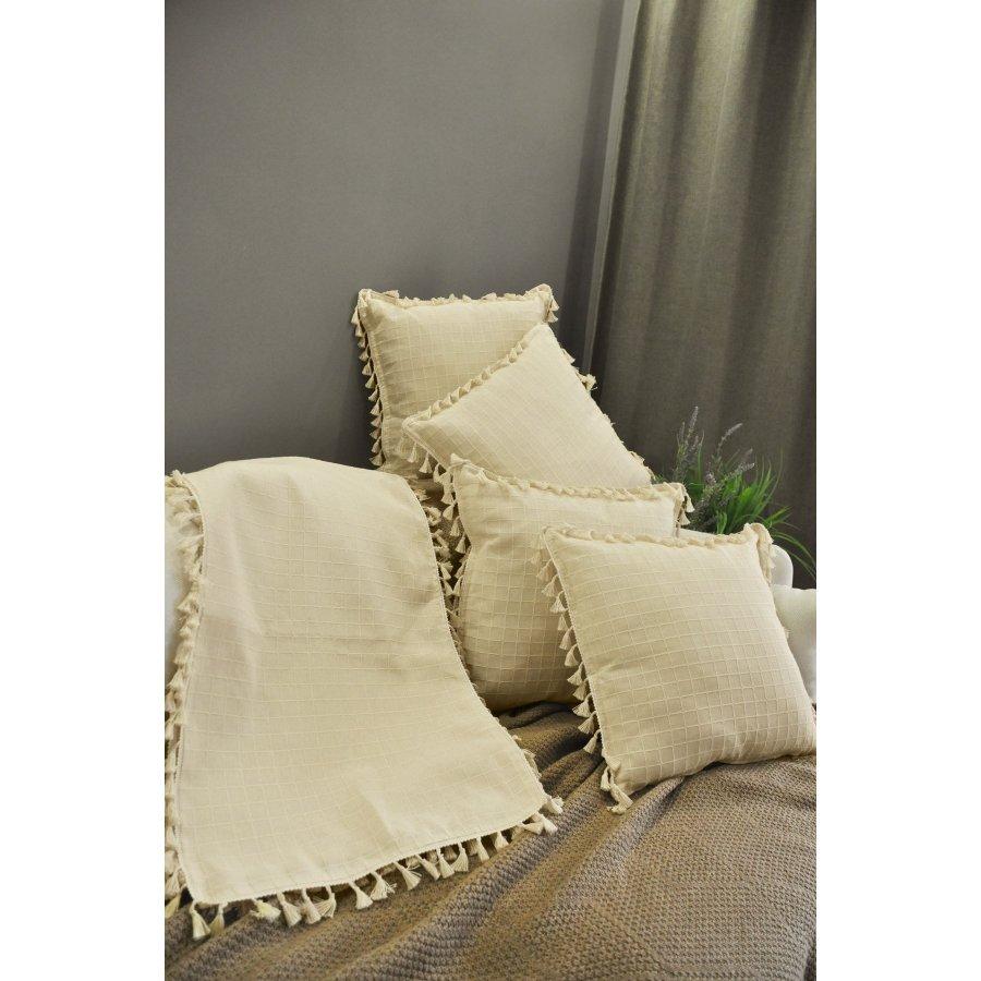 Handmade Natural Organic Cotton Authentic 5 Piece Set / 4 Pieces Cushion Cover and 1 Piece 45x140cm Runner