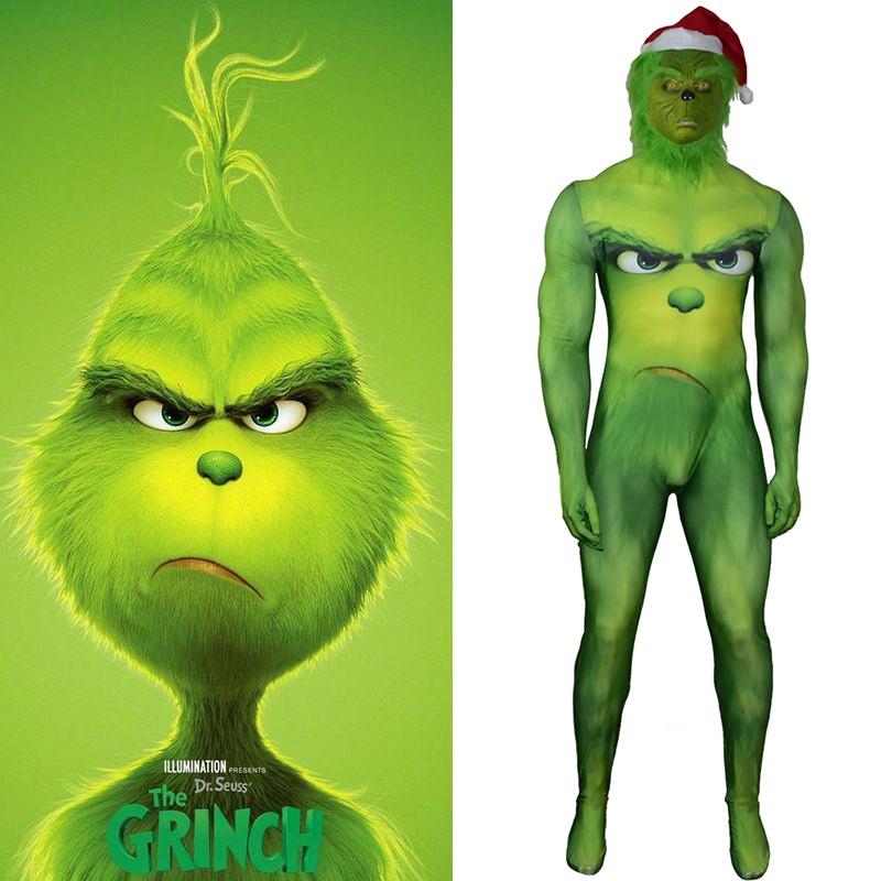 Festive Green Monster Grinch Christmas Cosplay Costume Zentai Bodysuit Jumpsuit