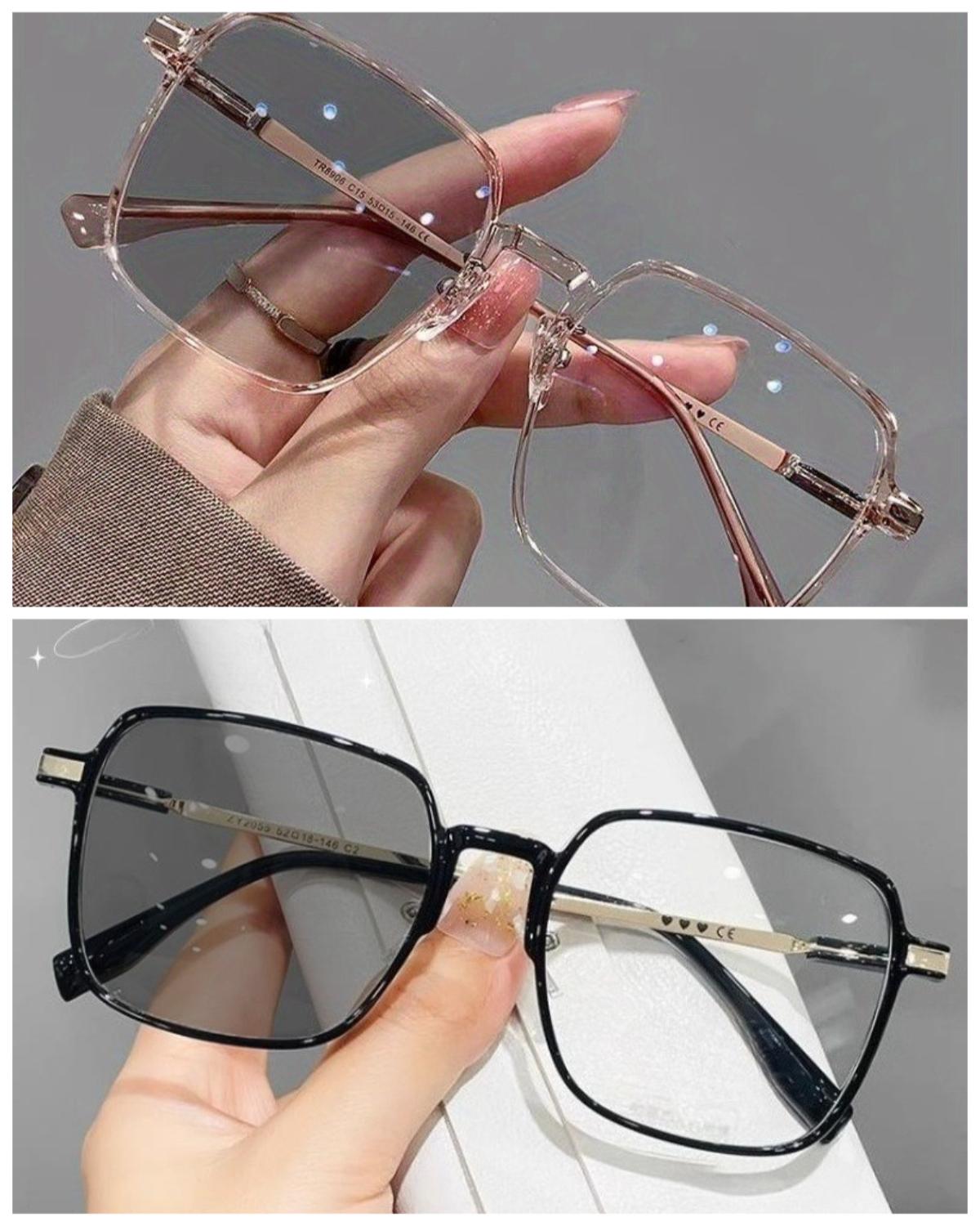 

+100+4002pcs Fashion brown large frame square color changing reading glasses for women high-definition reading glasses 4