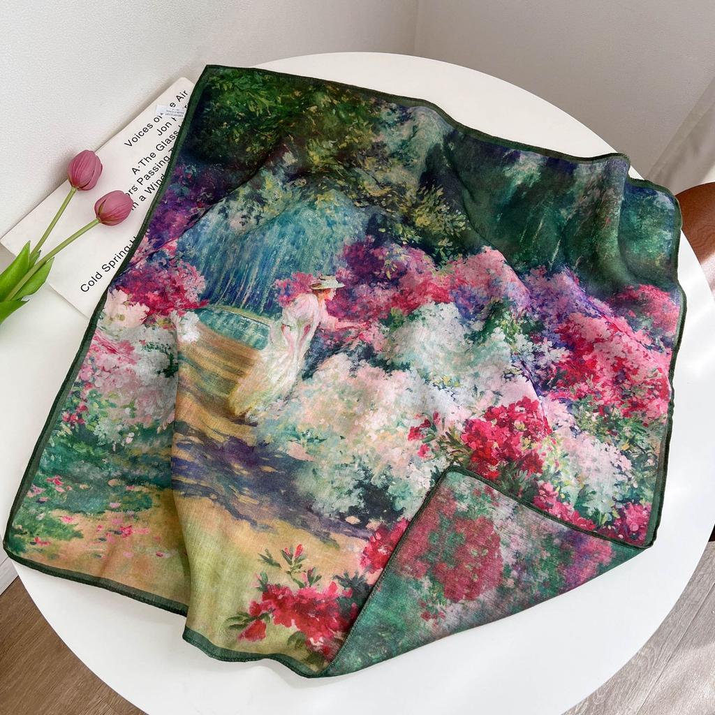 Summer new double-sided velvet scarf air-conditioned room with shawl women travel photo thin sunscreen 61 small square scarf