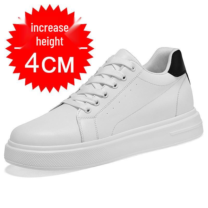 Pánské kožené tenisky zvyšující výšku o 8 cm - Bílé, Trendy silná podrážka, Prodyšné a ležérní sportovní styl