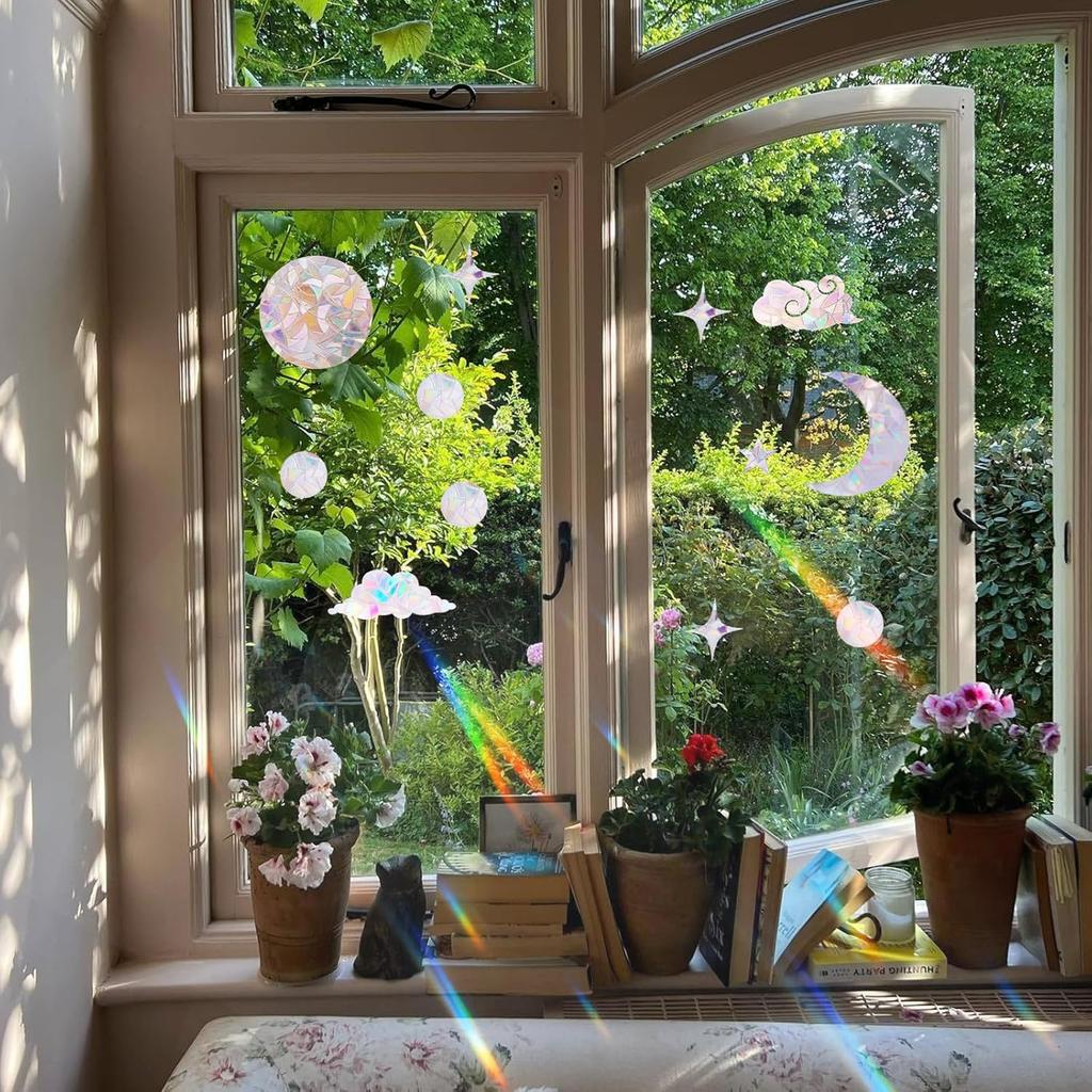 44 Pcs Window Clings Circles Stars Clouds Anti Collision Window Stickers Sun Catcher Stickers for Bird Strikes