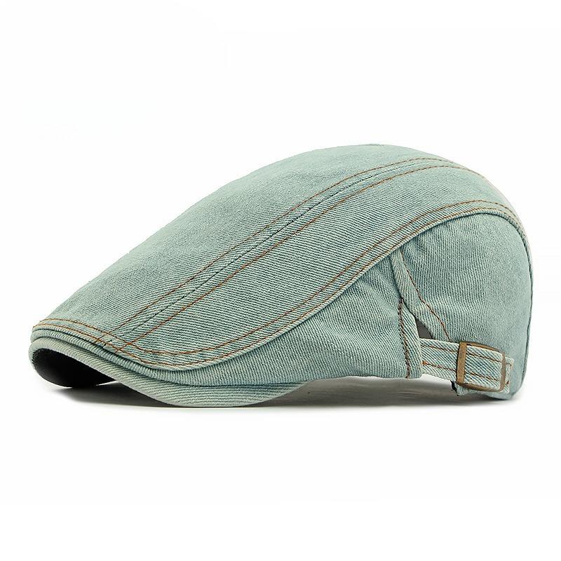 

Vintage Washed Denim Beret for Men Women British Style Flat Cap Spring Summer Cotton Newsboy Hat Adjustable Duckbill Cap 56-60cm світло-синій колір