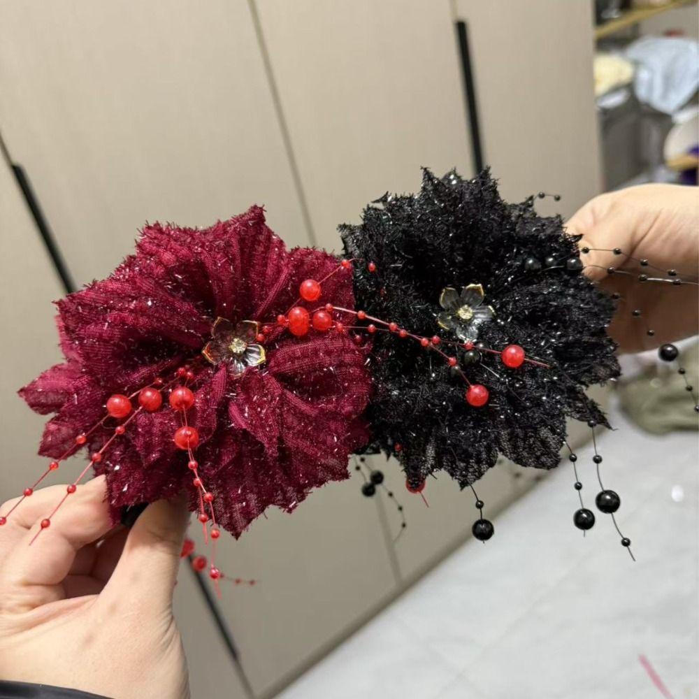 

Flower Hairpin Bead Tassel Shark Clip New Hair Clip Hair Accessories червоний