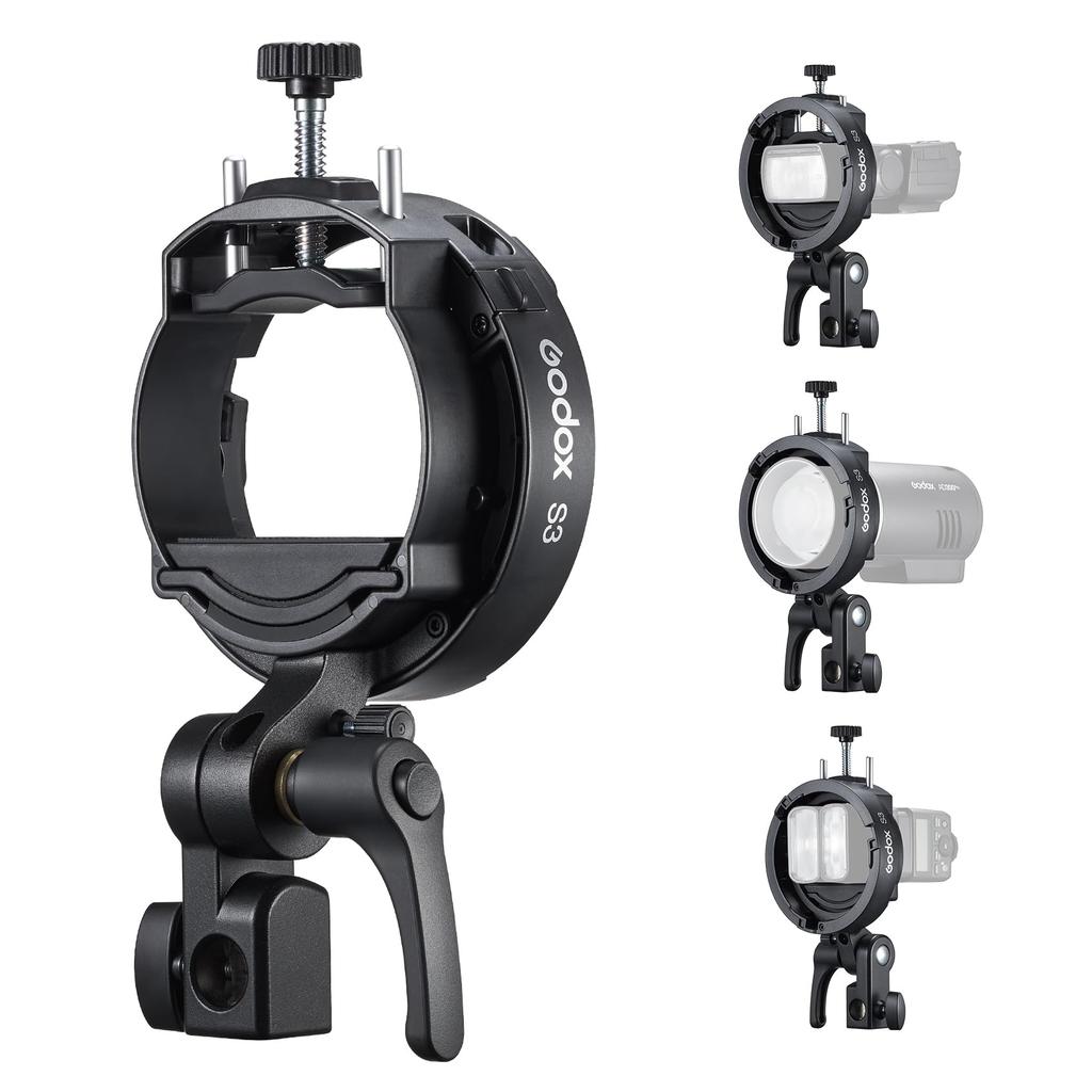 Godox S3 Blitzhalter mit Bowens Typ S Kompakt und Neigbar Geeignet für AD300 Halterung, Ständer, Tragbar, ±90° Einstellung, V1, V100, V1Pro, V860III,