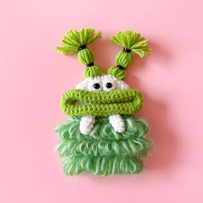 Creative Cute Cartoon Car Key Pack Sausage Mouth Knitting Wool Car Pendant Big Mouth Monster Key Case Chain