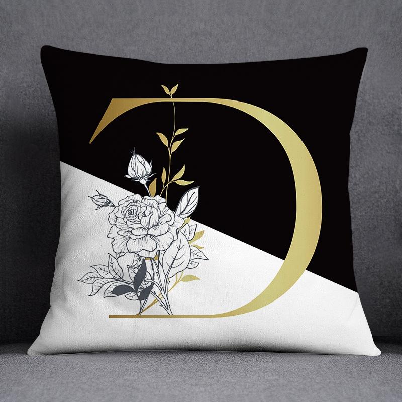 Golden Lace Letter Series Pattern Decorative Pillowcase, Square Home Office Decoration (45Cm * 45Cm)