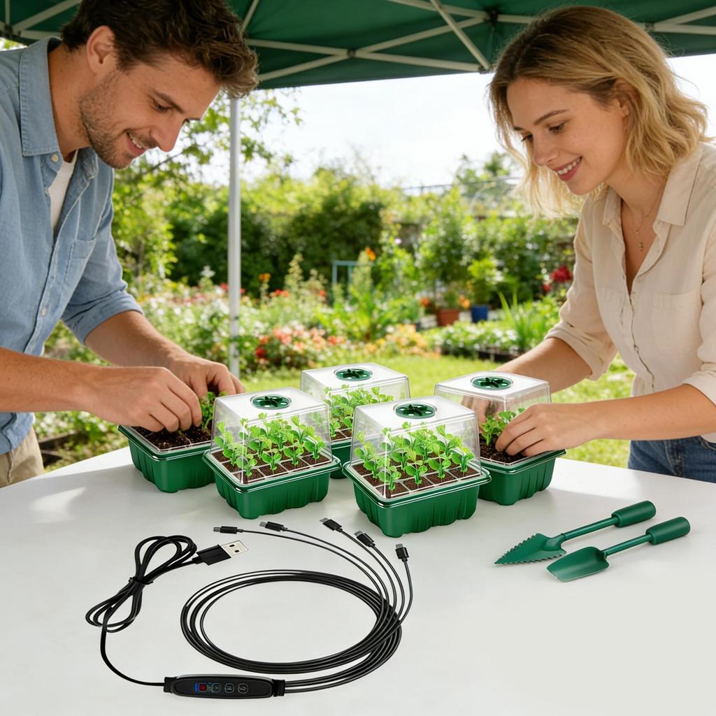 Seedling Starter Trays Reusable Space Saving Adjustable Brightness Holder Seedling Starter Tray Kit For Beginner Gardeners