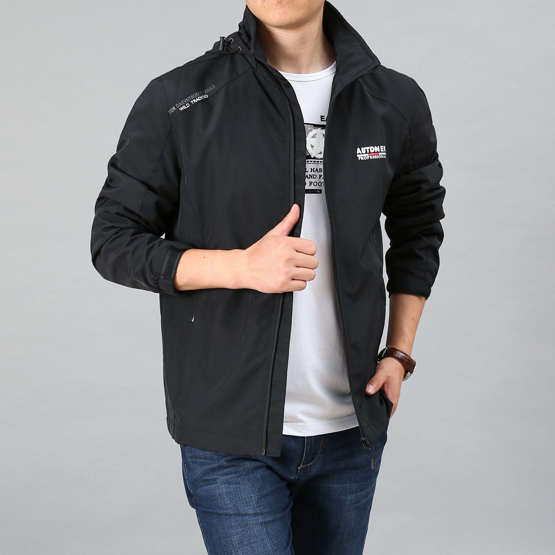 

Весенне-осенняя мужская куртка, повседневная куртка для активного отдыха, свободный большой размер, ветрозащитный водонепроницаемый быстросохнущий дышащий верх XXXXL чёрный