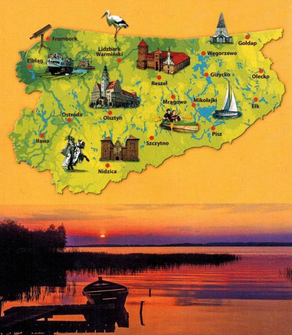 Warmia and Masuria. Laminated Map of Tourist Attractions. Wyd. 2025.  Compass