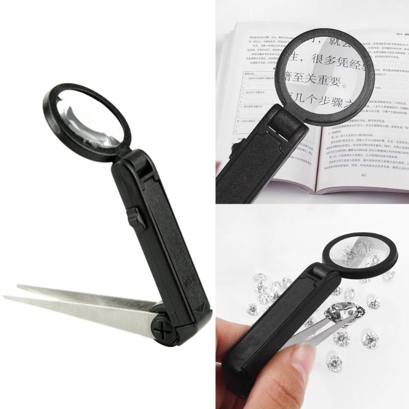 Magnifying Glass Magnifier Tweezers Mini Magnifying Lens for Jewelry Inspection