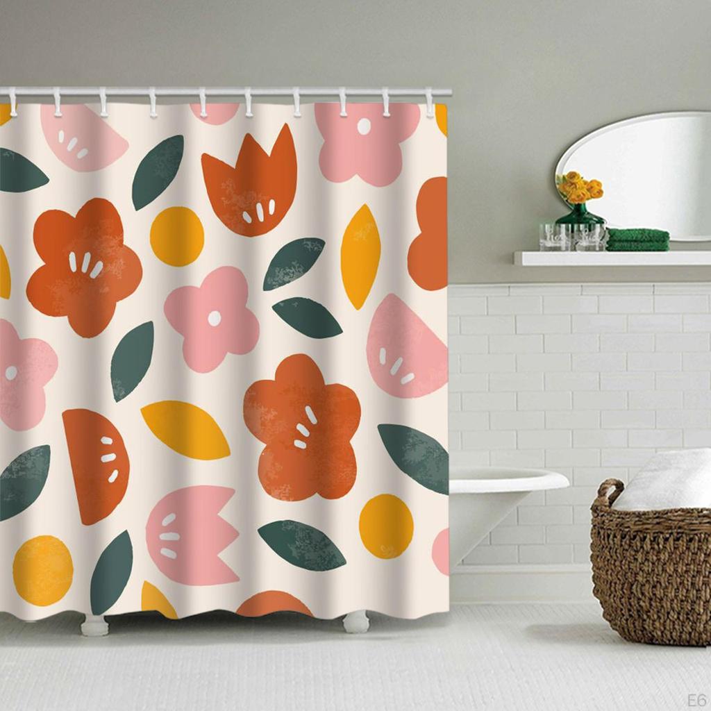 Shower Curtain Decoration Polyester Fiber W 71 x H Washable Abstract Drying Modern Bath Curtains