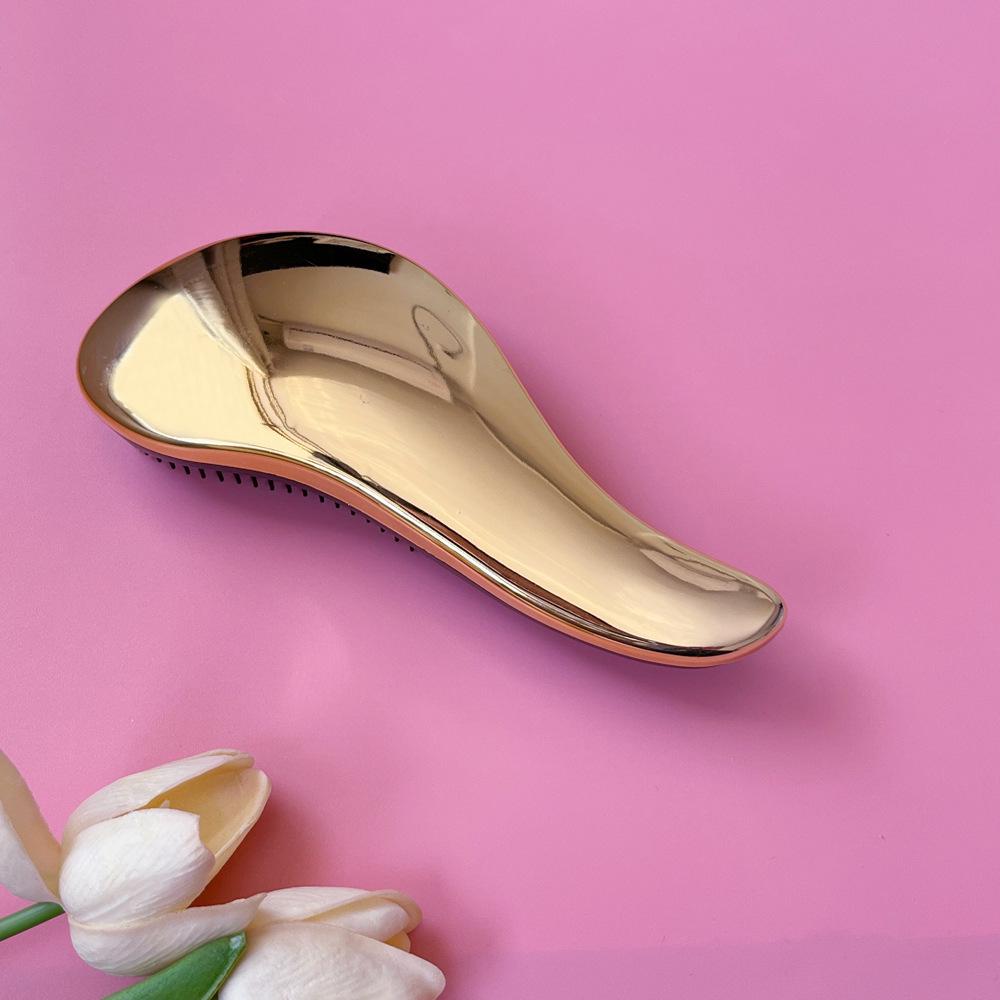 Portable Anti-Knot Hairdressing Comb: Air Cushion, Massage & Curling with Electroplated Finish for Smooth Hair
