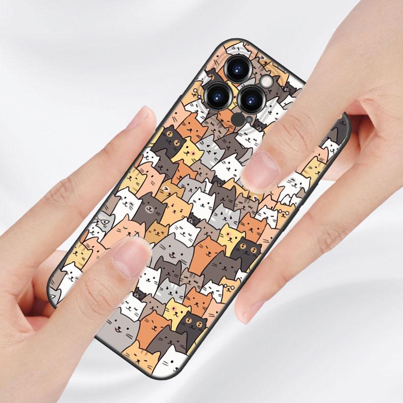 Funny Cartoon Cat Phone Case For Apple iPhone 13 12 Mini 11 Pro XS Max X XR 8 7 6S 6 Plus SE 2020 5S 5 Soft TPU Black Cover