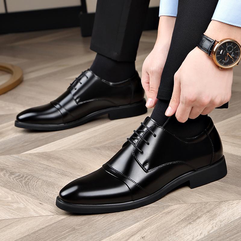 Autumn leather shoes men's business dress leather shoes cowhide velvet thermal shoes men's lace-up breathable men's shoes