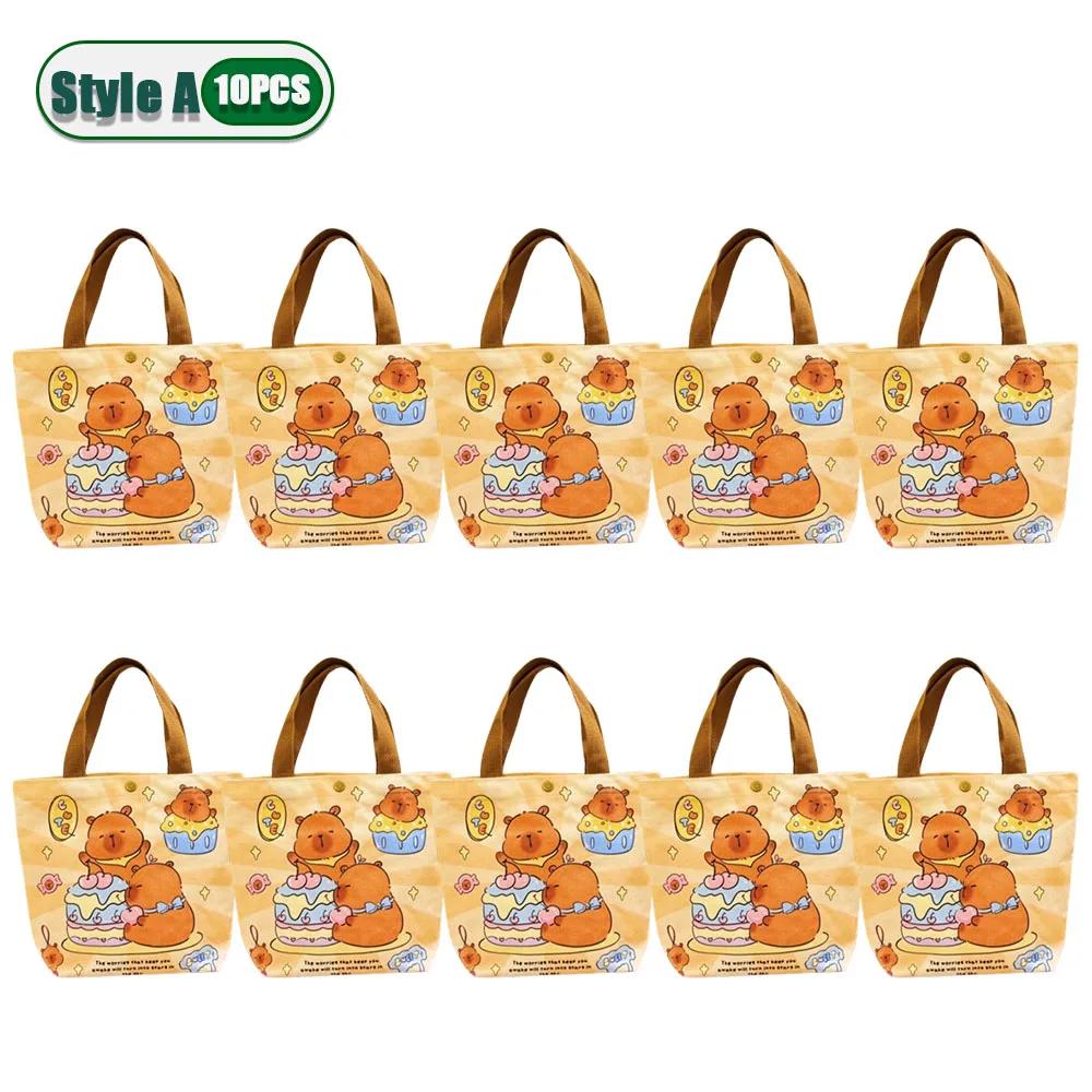 1-10PCS Large Capacity Kapybara Canvas Tote Bag Cute Bento Bag Commuter Bag Holiday Gift Bag Portable Bag Children's Gift Bags