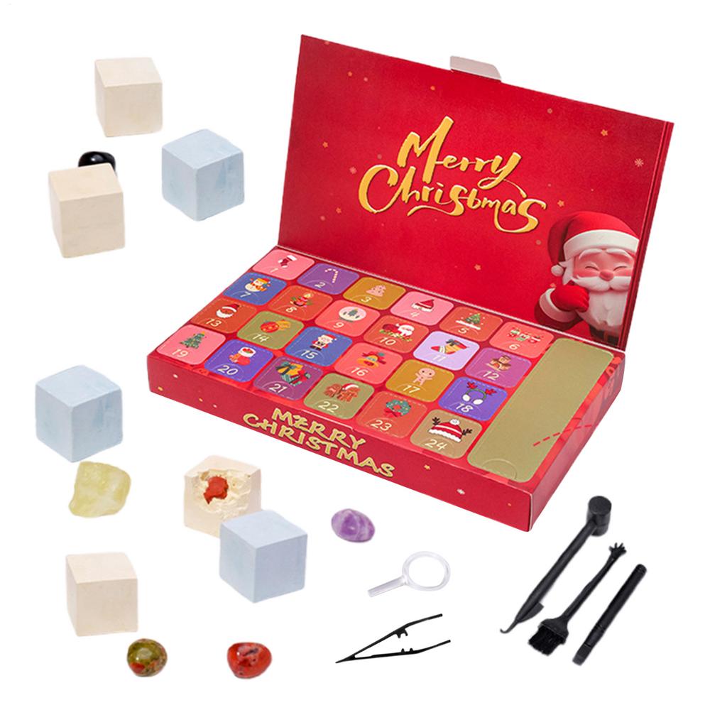 

Countdown Calendar Christmas Advent 24 Boxes Natural Crystals Stone Digging Theme Holiday Party Favors for Girls Boys Kids L красный