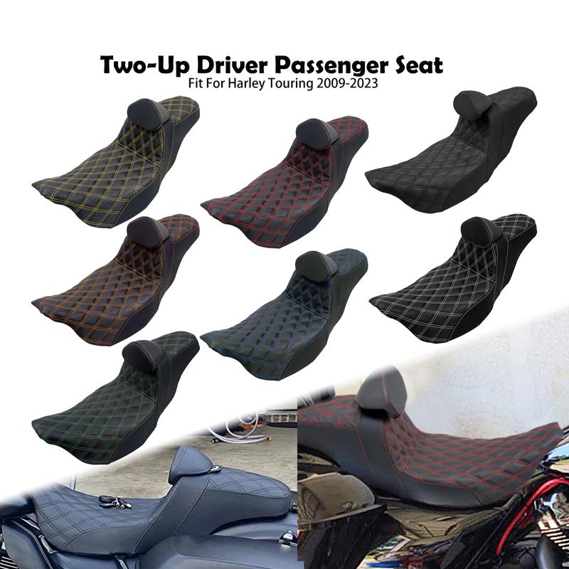 Motorcycle Two-Up Front Rear Driver Passenger Seat With Driver Backrest Cushions For Harley Touring Electra Glide FLTRX 09-2023