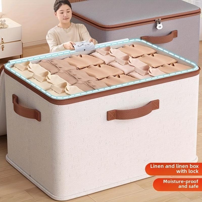 1pc Foldable Fabric Storage Box with Zipper Closure - Dustproof Organizer for Bedding, Clothes - Space-Saving Design with Handles for Easy Carrying