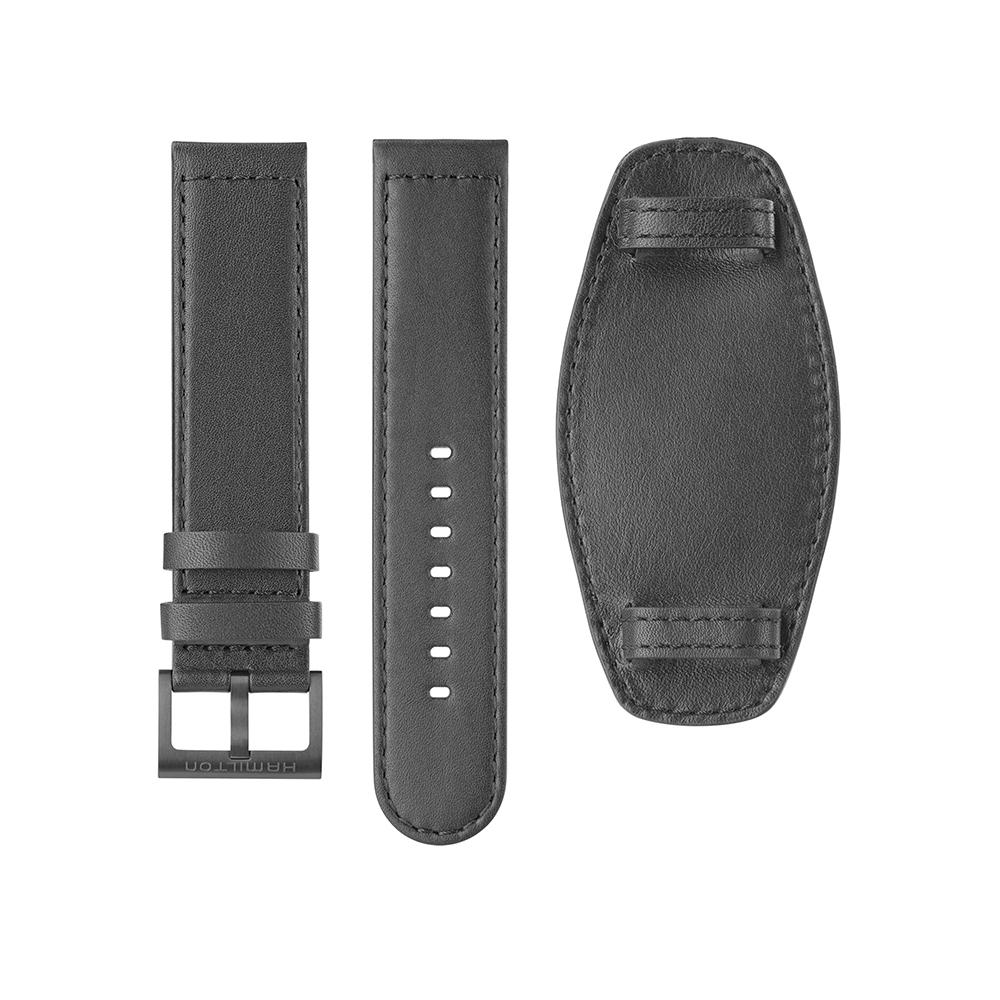[Hamilton] Black Leather Bund Strap 22mm H6000001581
