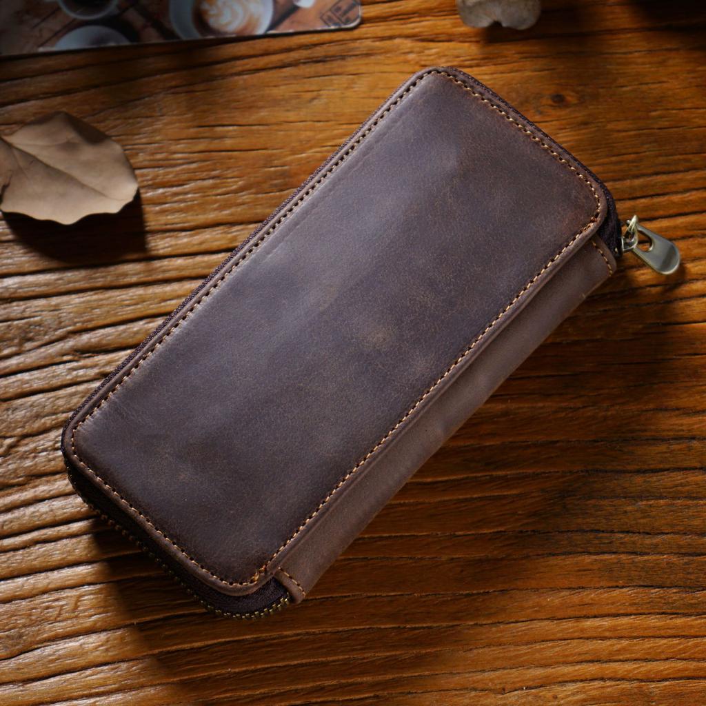 Handy Unique Pencil Pen Holder Top Grade Cowhide Zipper Closure Fashion Durable S Pen Organizer Fine Hand-Crafted DIY Pencil