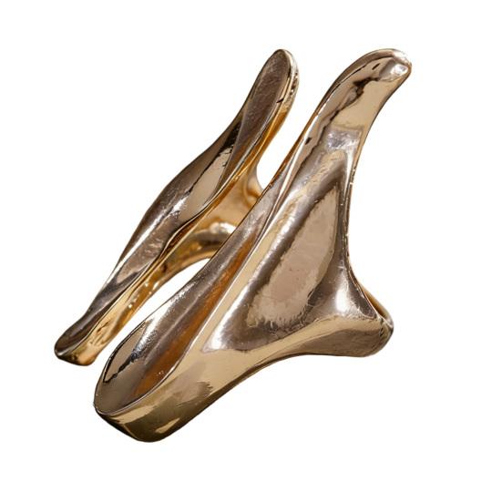 Finger Ring Imitation Pearl Embellishment Artistic Irregular Shape Wide Double-Strip Design Women Ring Anti-Oxidation Jewelry