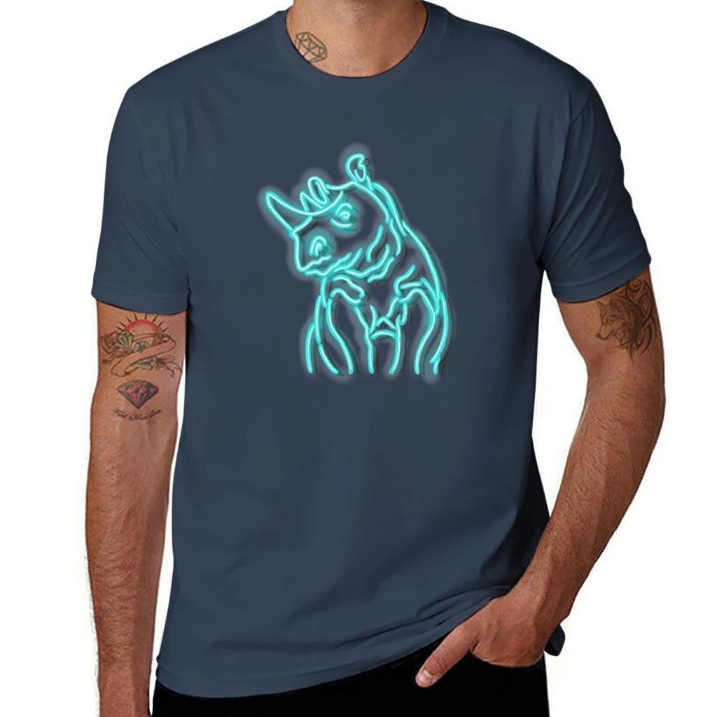 Noshörning Neonskylt T-shirt t-shirts för man grafiska t-shirts roliga t-shirts man T-shirt