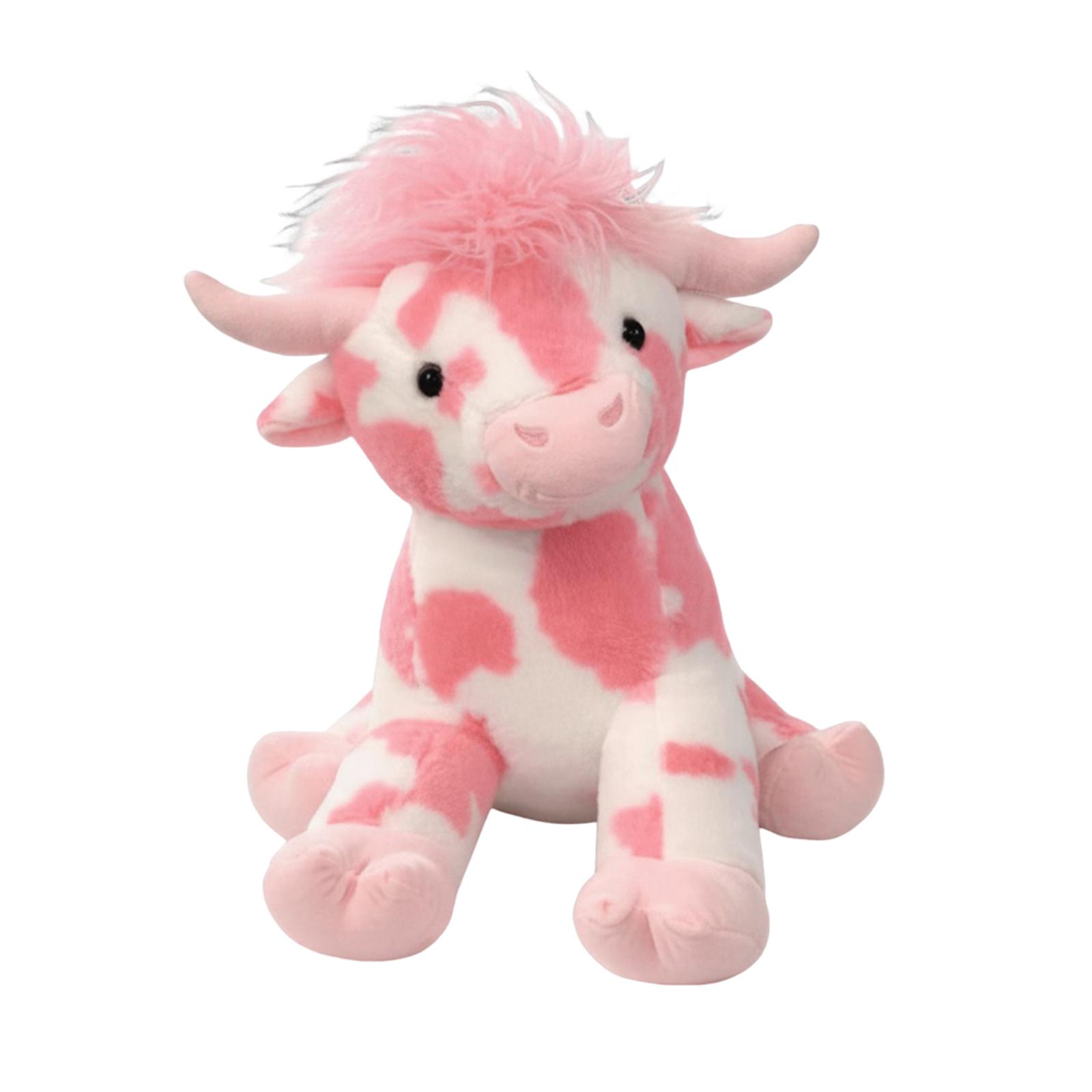 Pink Highland Cow Animal Stuffed Plush Toy Cozy Comfort Cute Plushies Fluffy Cartoon Cow Hugging Sleeping Pillow Soft Doll Gifts