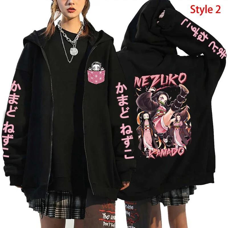 Anime Demon Slayer Kamado Nezuko Graphic Hooded Men Women Manga Zipper Hoodies Oversized Sweatshirt Harajuku Male Streetwear