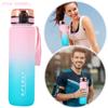500/750/1000ml Sports Water Bottle High Temperature Resistant Graduated Straw Cup Rainbow Frosted Progressive Color Water Cup