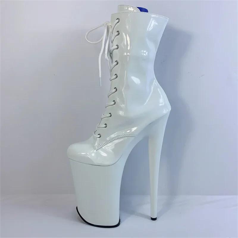 Fashion New Design Sexy Extreme Heel Shoes Erotic Lap Black Dancing Ankle Boots Patent Leather 23CM Stripper Heels Shoe for Party Club