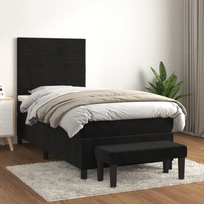 3137871 vidaXL Lit à sommier tapissier et matelas Noir 80x200 cm Velours