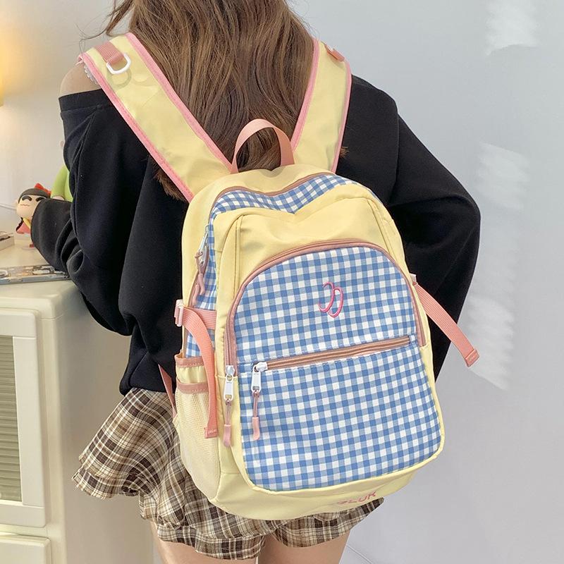 Schoolbag Japanese plaid girl style backpack cute large capacity lightweight nylon backpack college student versatile backpack