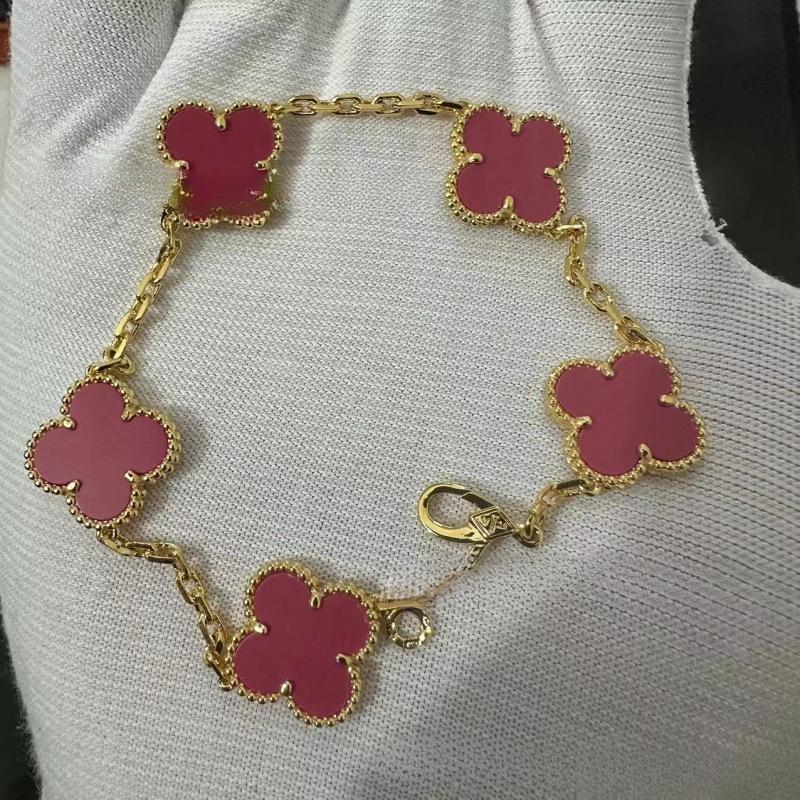 Exquisite Four-leaf Clover Bracelet for Women Five-flower Bracelet Double-sided Natural White Mother-of-pearl and Carnelian Bracelet